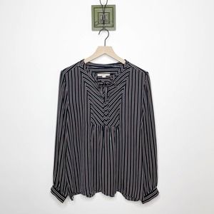 Ann taylor loft striped neck tie long sleeve top